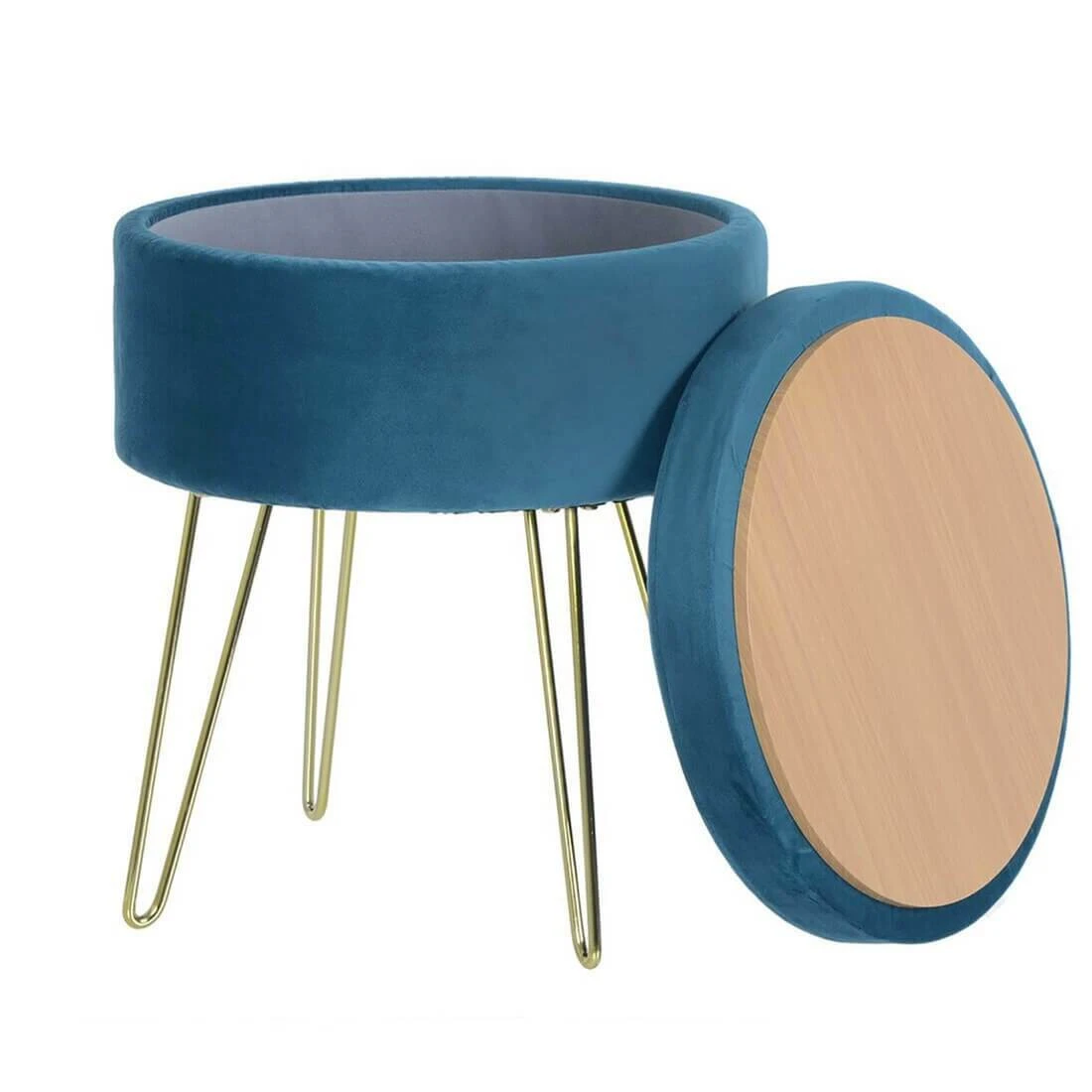 Hodge & Hodge Aria Plush Velvet Storage Stool With Gold Legs - Image 2