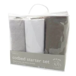 Elli & Raff 3 Piece Cotbed Starter Set Fitted Sheet & Blankets Grey
