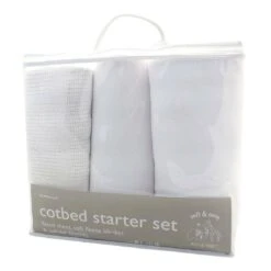 Elli & Raff 3 Piece Cotbed Starter Set Fitted Sheet & Blankets White