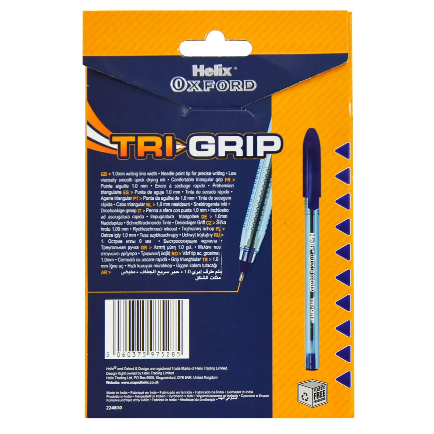 Pack Of 10 Blue Ink Tri-Grip Ball Pens Helix Oxford 1mm Needle Point - Image 2