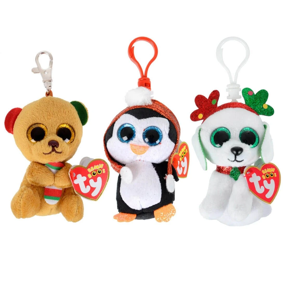 Ty Beanie Boos Clip Plush Christmas Edition Glitter Eyes 10cm