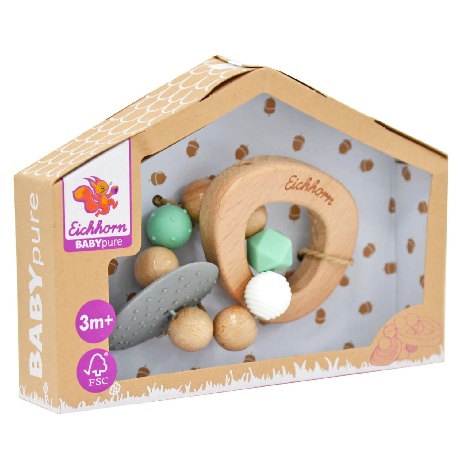 Eichhorn Baby Pure Teething Ring Wooden Beads Textured - Image 5
