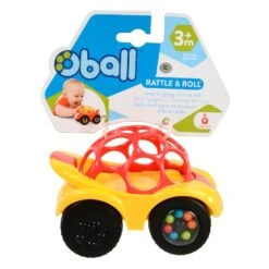 Oball Rattle & Roll Toy Car Colourful Beads Grasp Holes 3m+
