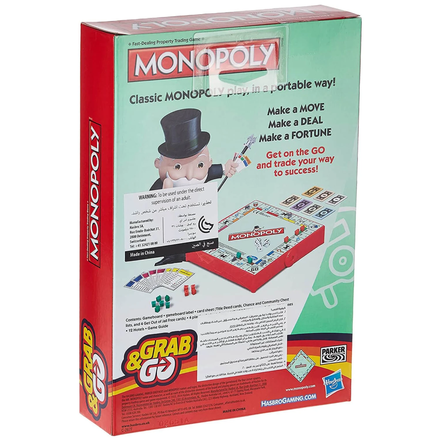 Monopoly Grab & Go Portable Family Game Property Trading Travel - Image 3
