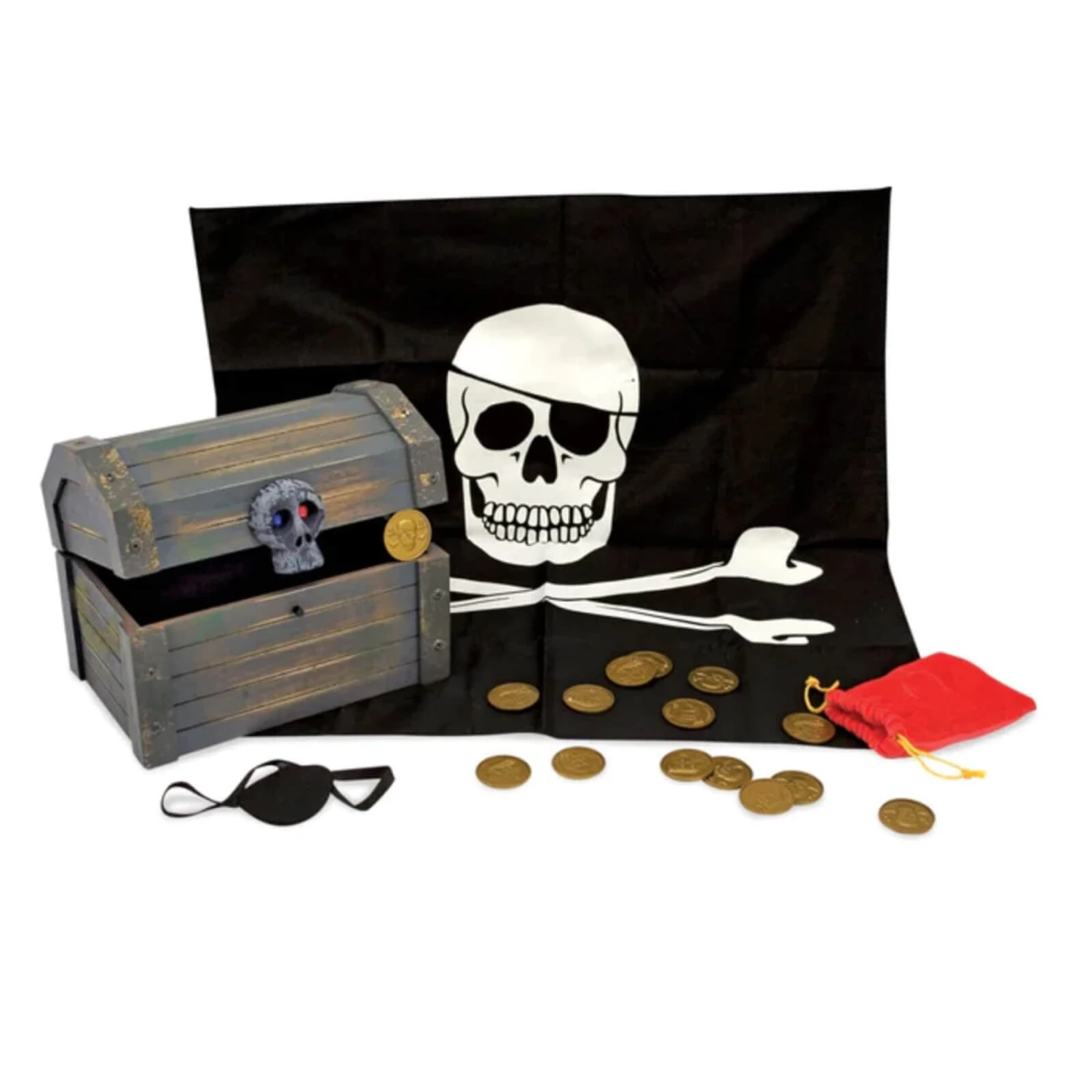 Melissa & Doug Wooden Pirate Chest Set Treasure Eye Patch Bandana - Image 2