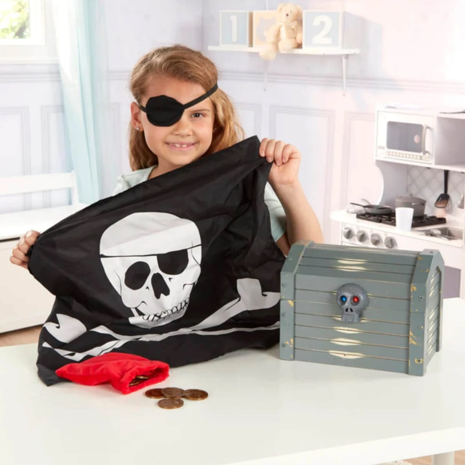 Melissa & Doug Wooden Pirate Chest Set Treasure Eye Patch Bandana - Image 3