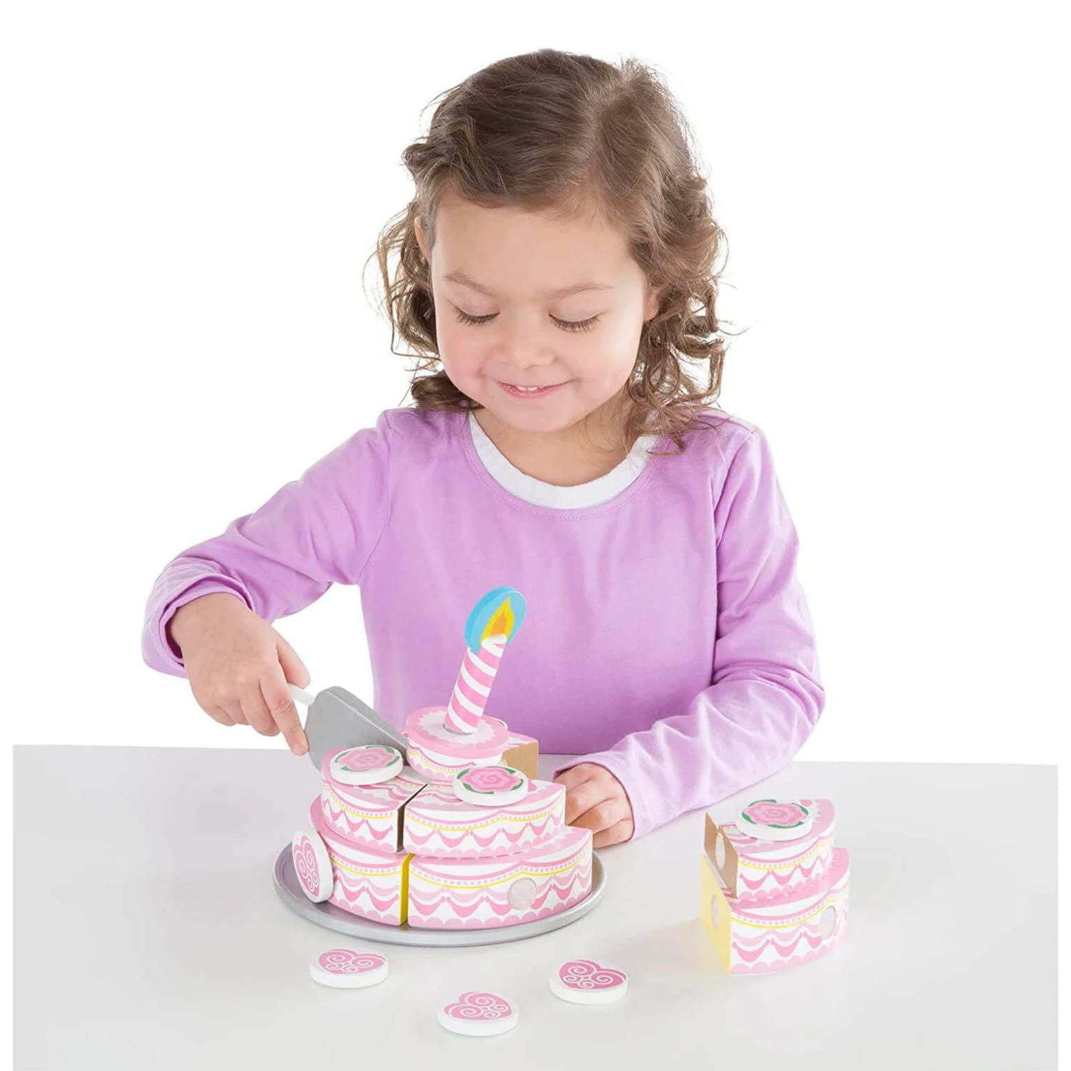 Melissa & Doug Wooden Triple Layer Party Cake Play Set 20 Pieces - Image 2