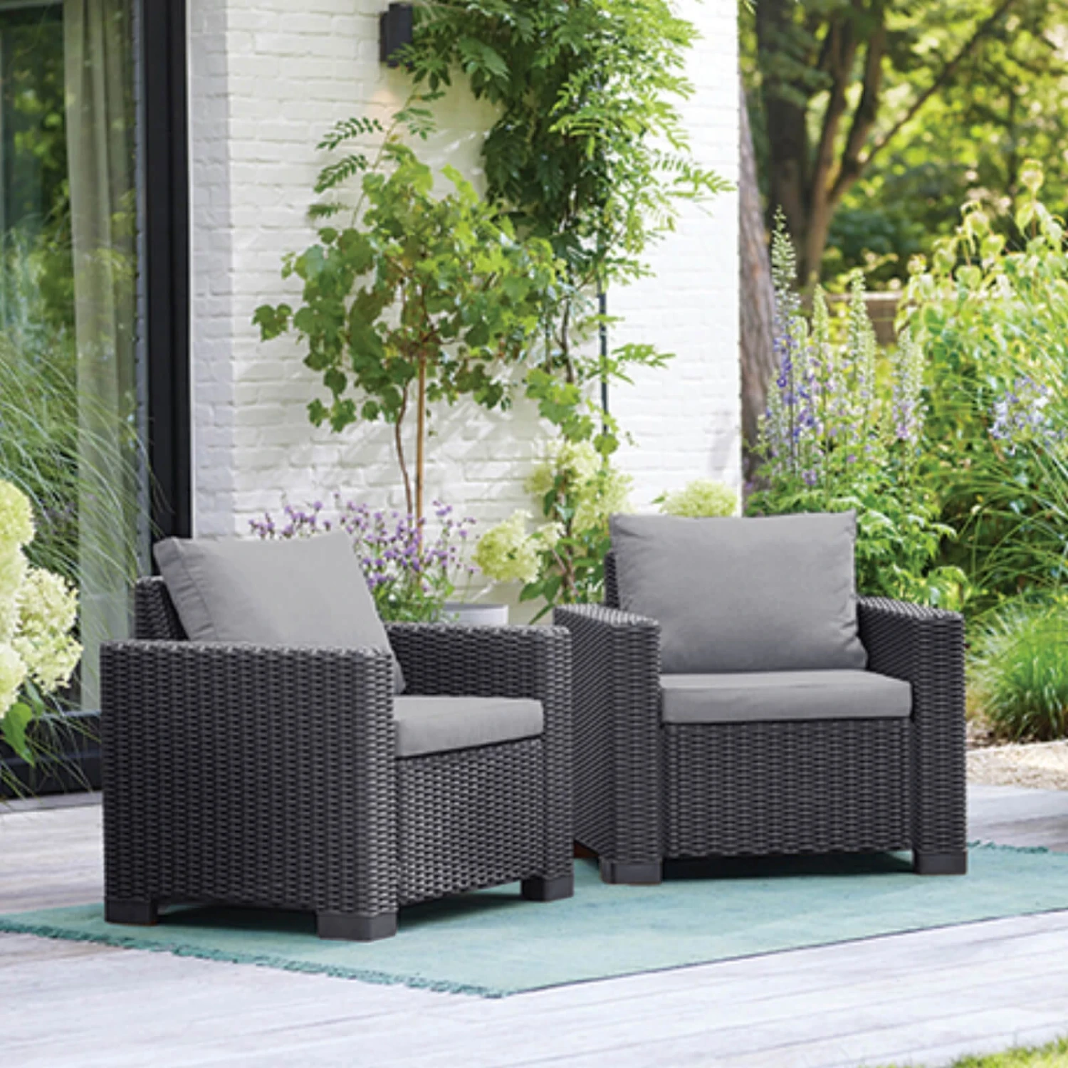 Keter California Garden Armchairs Set Of 2 Grey Resin Rattan