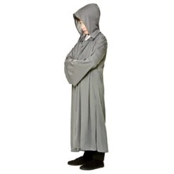 Kids Long Grey Hooded Robe Fancy Dress Halloween Costume