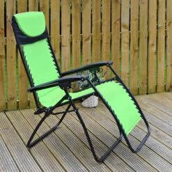 Garden Recliner Chair Zero Gravity Reclining Relaxer Padded Seat In Lime