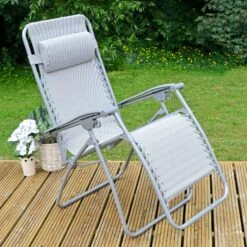 Garden Recliner Chair Silver Grey Marl Zero Gravity Relaxer Texteline