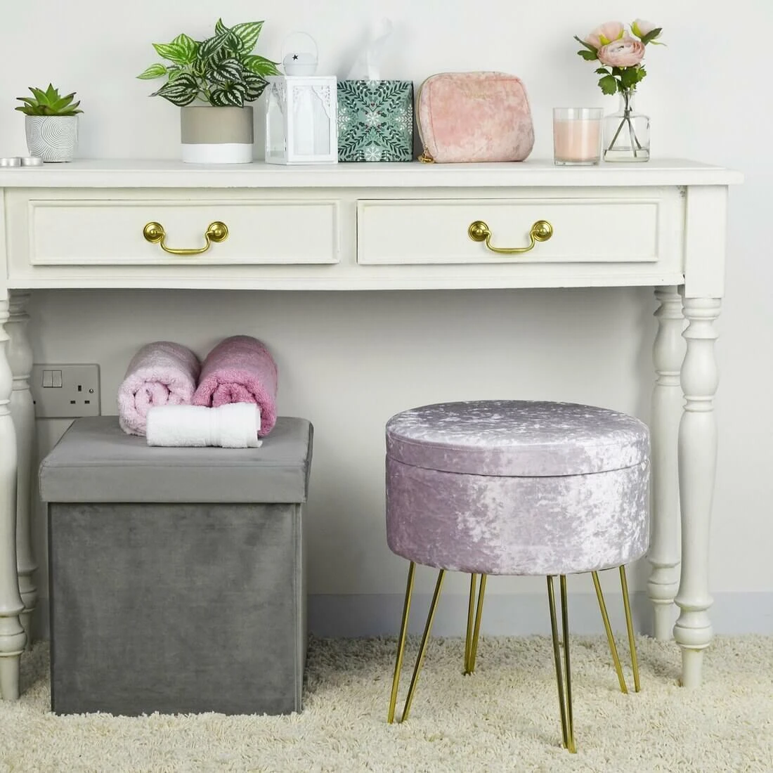 Hodge & Hodge Aria Plush Velvet Storage Stool With Gold Legs - Image 11