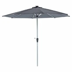 Garden Parasol LED Lights Grey Canopy Patio Umbrella 3m