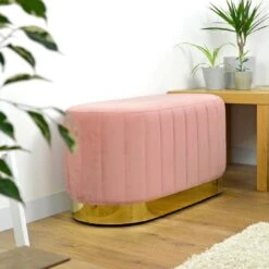 Hodge And Hodge Aurora Velvet Oval Ottoman Seat Gold Base