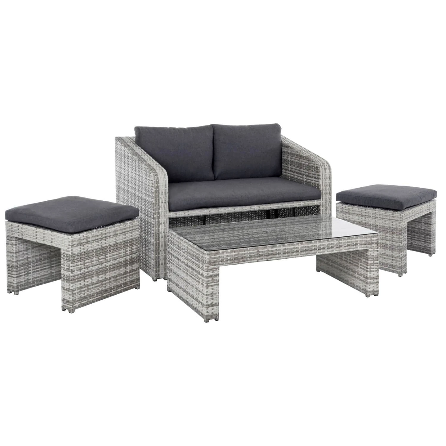 Azuma Varenna Garden Sofa Set Grey Rattan Coffee Table Stools - Image 2