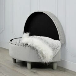 Half Moon Storage Ottoman Velvet Round Padded Seat