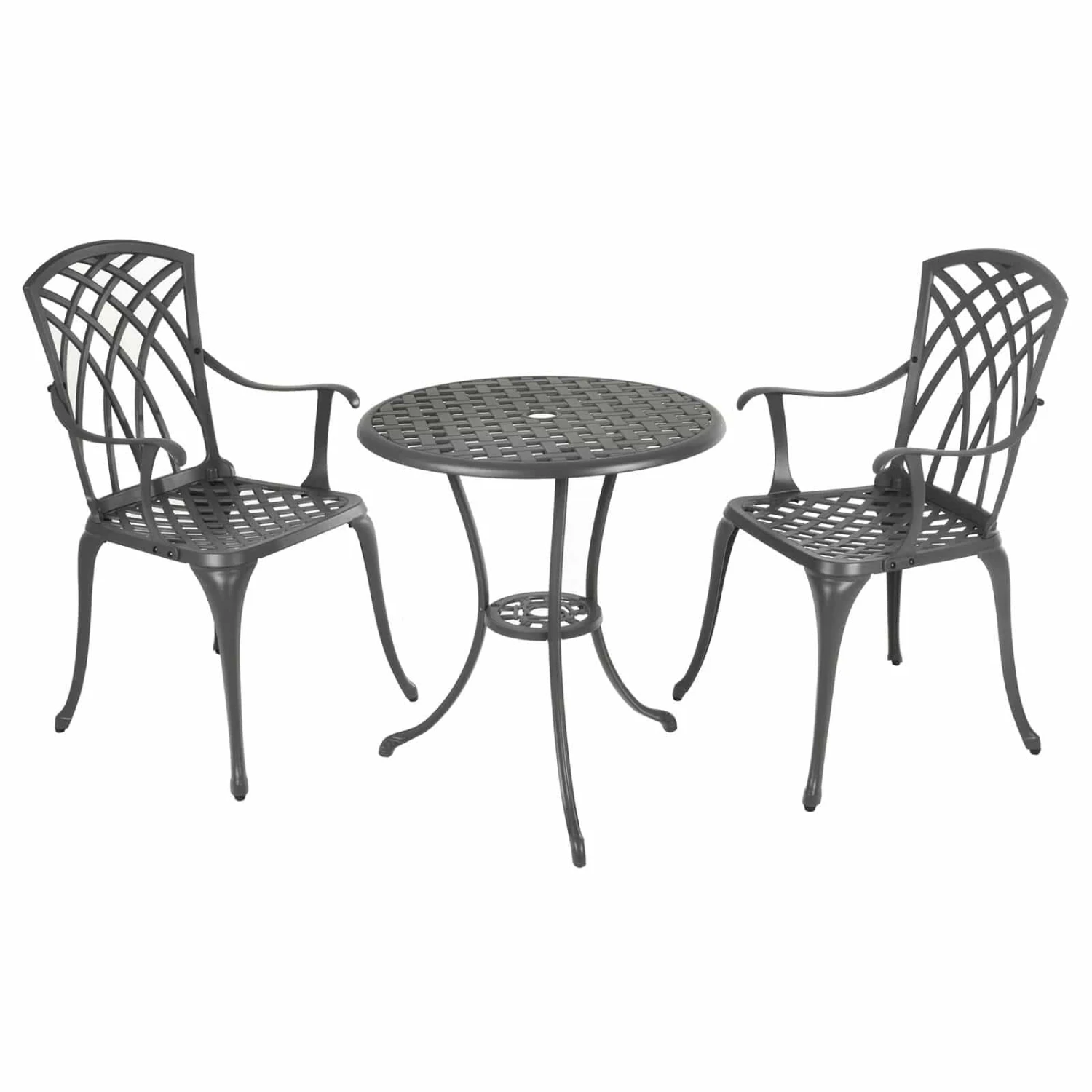 Garden Bistro Set Grey Metal Chairs Table Azuma Denia - Image 2