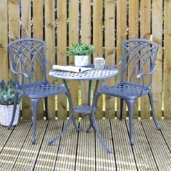 Garden Bistro Set Grey Metal Chairs Table Azuma Denia