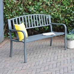 Grey Metal Garden Bench 2 Seater Coated Steel Azuma Cazorla